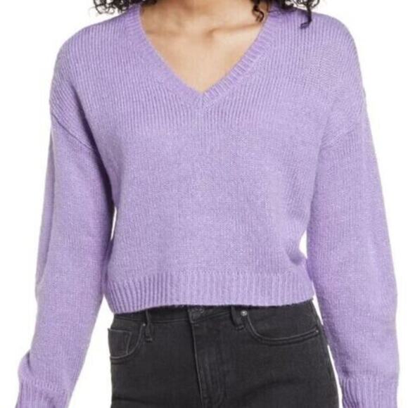 BP. Women's V-Neck Crop Pullover Sweater In Purple Veronica 2XS MSRP $39 - Picture 2 of 7